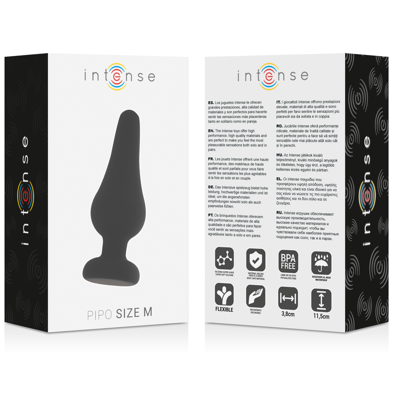 INTENSE - Πρωκτικό βύσμα PIPO M ΜΑΥΡΟ ΣΙΛΙΚΟΝΗΣ 11 CM