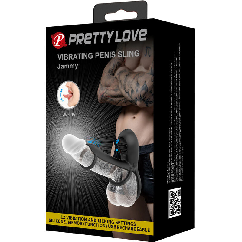 PRETTY LOVE - Θήκη πέους Jammy 12 δονήσεων με επαναφορτιζόμενη γλώσσα σιλικόνης