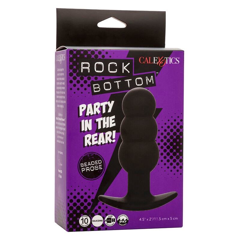 CALEXOTICS - Πρωκτικό πώμα με χάντρες Rock Bottom, 10 τεμάχια, σιλικόνης με δονήσεις, μαύρο