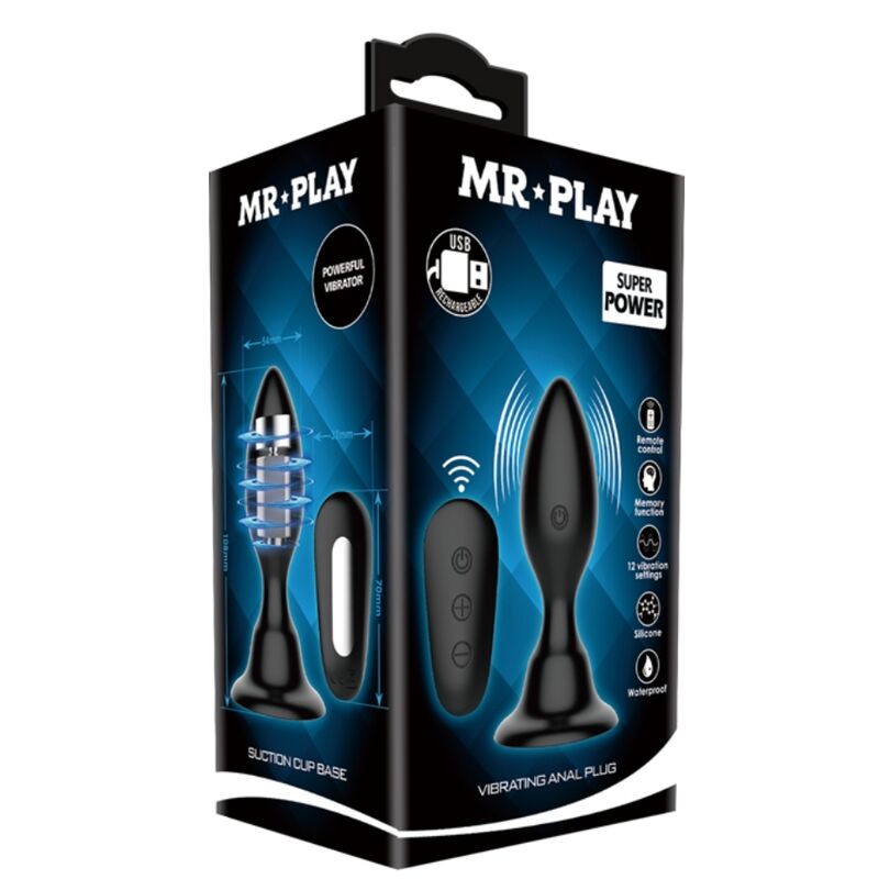 MR PLAY - Πρωκτικό βύσμα με δόνηση, μαύρο τηλεχειριστήριο