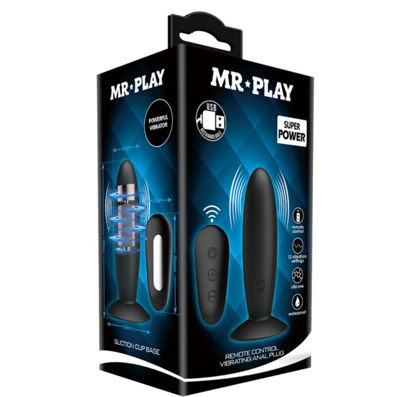MR PLAY - Πρωκτικό βύσμα με δόνηση, μαύρο τηλεχειριστήριο