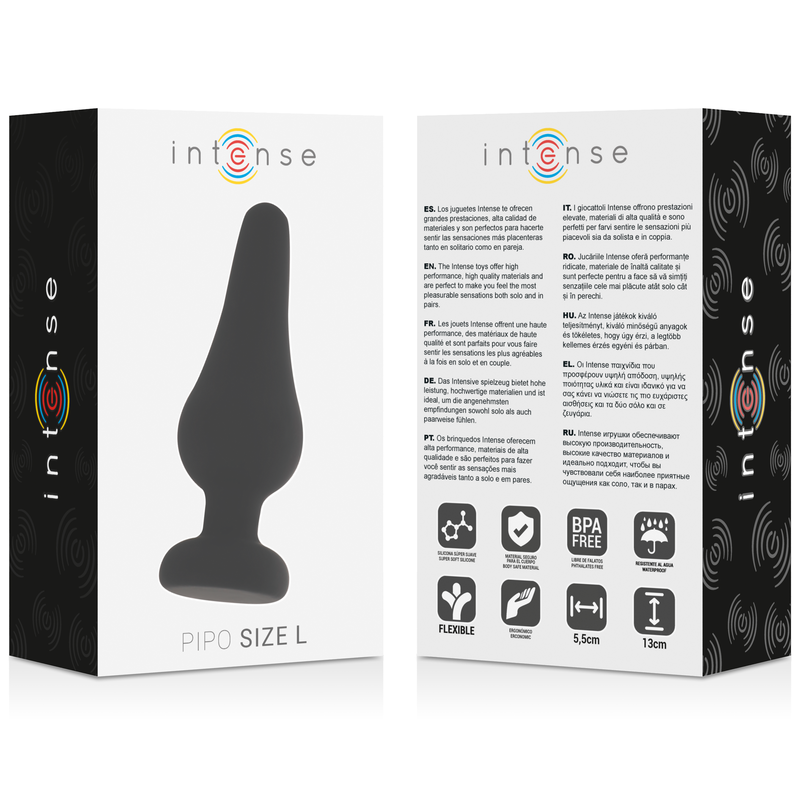 INTENSE - Πρωκτικό βύσμα PIPO L ΜΑΥΡΟ ΣΙΛΙΚΟΝΗΣ 13 CM