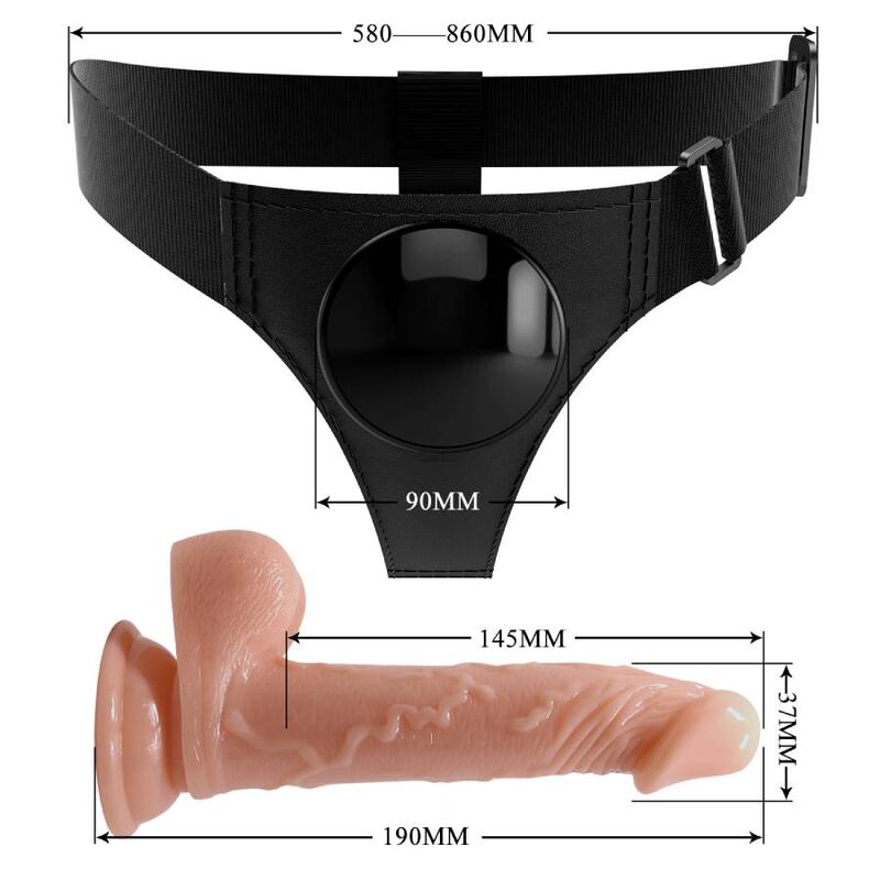 PRETTY LOVE - Σλιπ με ζώνη ασφαλείας Universal Harness με δονητή KEVIN 19 cm Natural