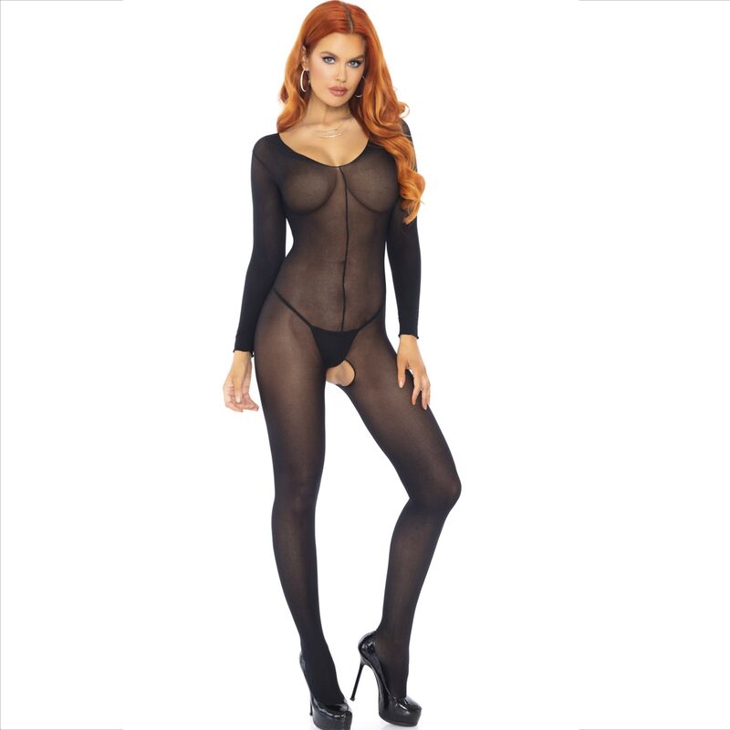 LEG AVENUE - ΜΑΥΡΟ ΜΑΚΡΥΜΑΝΙΚΟ BODYSTOCKING