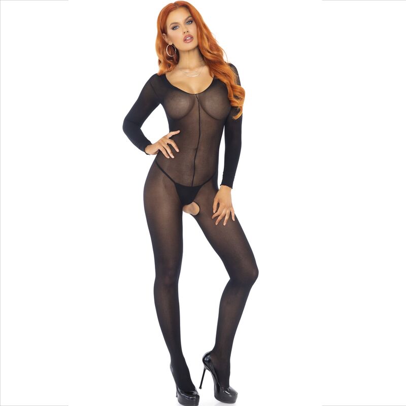 LEG AVENUE - ΜΑΥΡΟ ΜΑΚΡΥΜΑΝΙΚΟ BODYSTOCKING