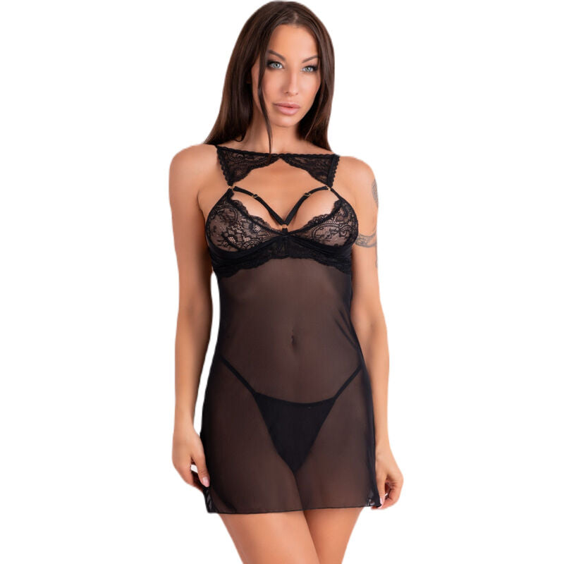 LIVCO CORSETTI FASHION - KROLINA LC 90734 CHEMISE + ΣΤΡινγκ ΜΑΥΡΟ L/XL