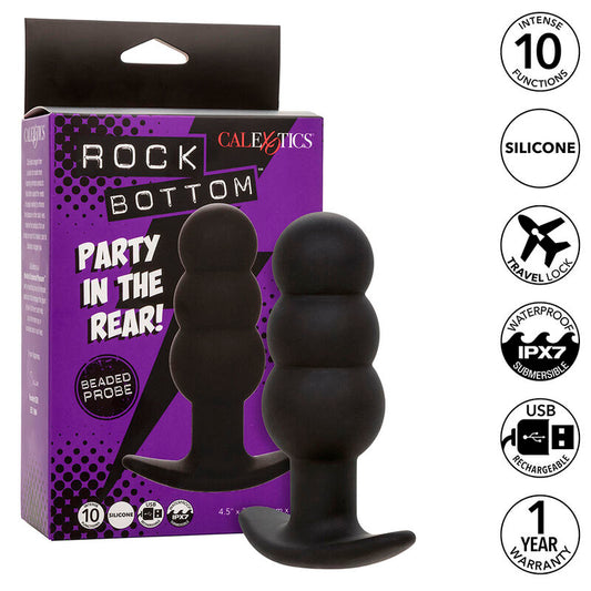 CALEXOTICS - Πρωκτικό πώμα με χάντρες Rock Bottom, 10 τεμάχια, σιλικόνης με δονήσεις, μαύρο