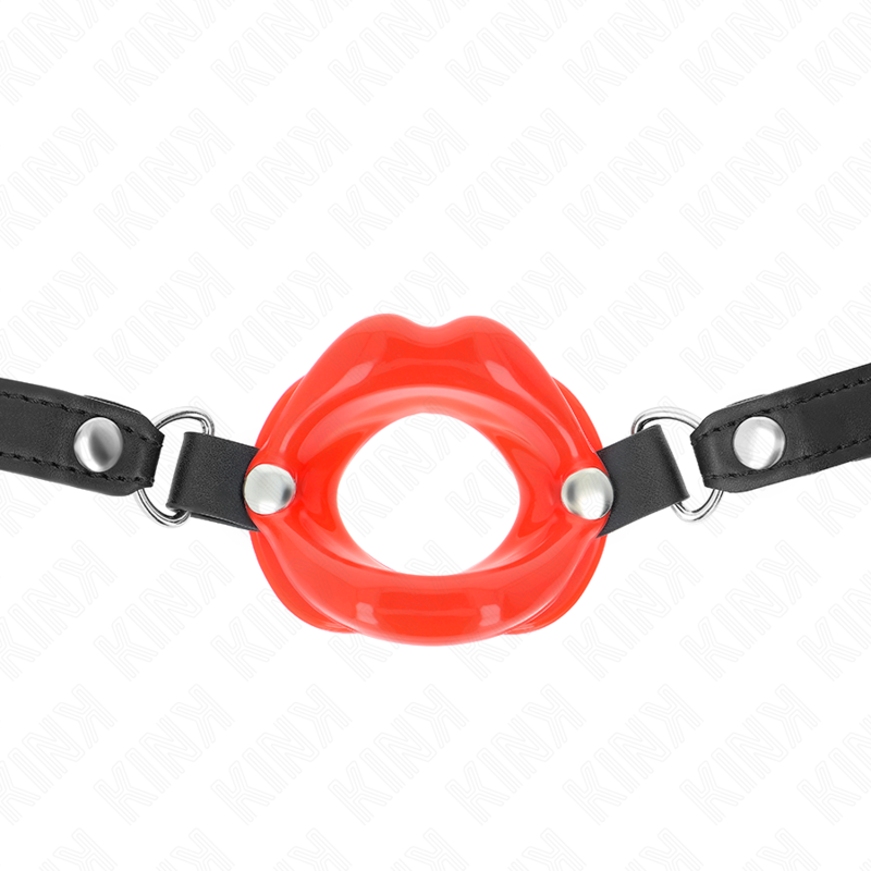 Φίμωτρο KINK - LIP 8 CM με κόκκινο λουράκι από δερματίνη 63 x 2 CM ρυθμιζόμενο 39-58 CM