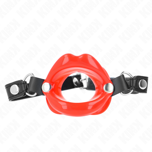 Φίμωτρο KINK - LIP 8 CM με κόκκινο λουράκι από δερματίνη 63 x 2 CM ρυθμιζόμενο 39-58 CM
