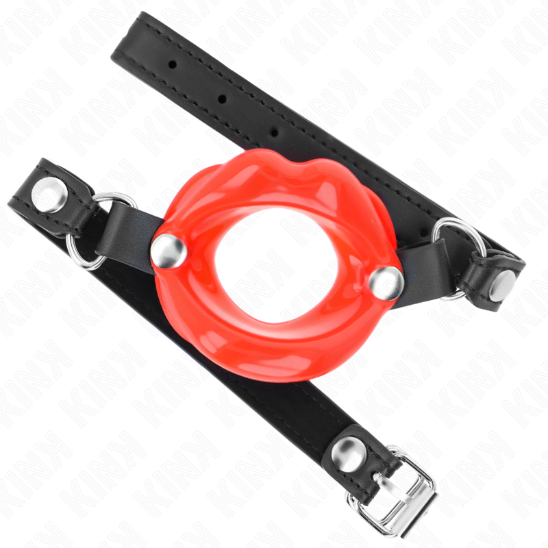 Φίμωτρο KINK - LIP 8 CM με κόκκινο λουράκι από δερματίνη 63 x 2 CM ρυθμιζόμενο 39-58 CM