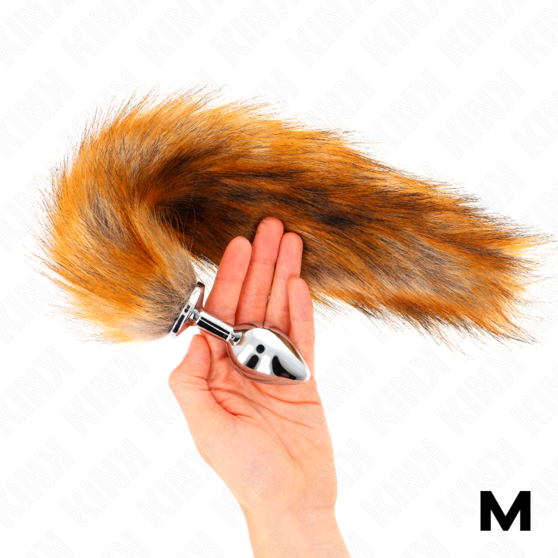 KINK - Πρωκτικό σφίξιμο μέγεθος M 8 x 3,5 cm με συνθετική ουρά 40 cm καφέ